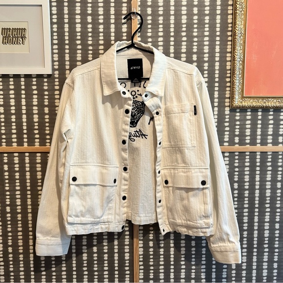 Atwyld White Denim Jacket Size Medium - Picture 6 of 10